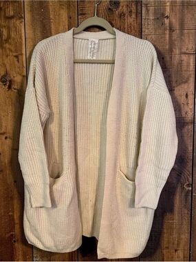 Sadie & Sage Cream Open-Front Knit Cardigan with Pockets